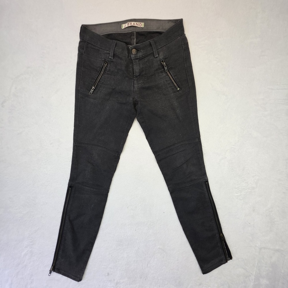 J Brand Agnes Grey Stealth Skinny Jeans Women's Size 24 Gray Moto Ankle Zip